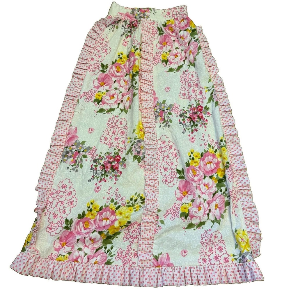Vintage 1970s Maxi Skirt XS Pink Floral Prairie Cottagecore Tiered Calico Ruffle